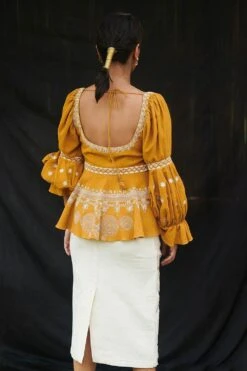 Chandrima Mustard Cotton Cordwork Top -Echo Clohting Shop cfw20t20 3