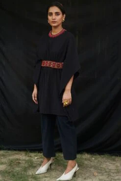 Chandrima Black Embroidered Cotton Kaftan