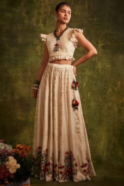 Chandrima Ivory Cutwork Panel Lehenga