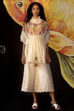 Chandrima Ivory Floral Applique Kaftan