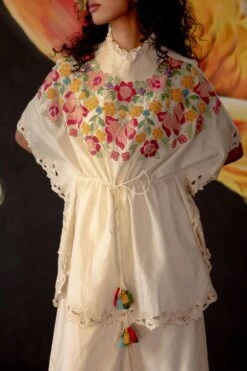 Chandrima Ivory Floral Applique Kaftan -Echo Clohting Shop ch1113 3