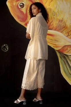 Chandrima Ivory Floral Applique Kaftan -Echo Clohting Shop ch1113 4