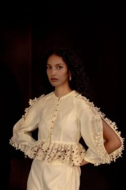 Chandrima Ivory Cutwork Ruffle Top -Echo Clohting Shop ch1115 3