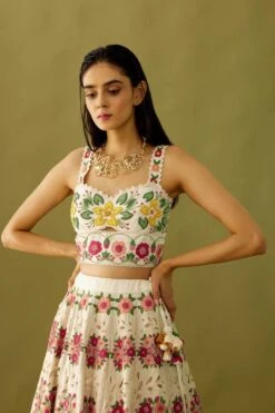 Chandrima Ivory Floral Applique Bustier -Echo Clohting Shop ch1234 3