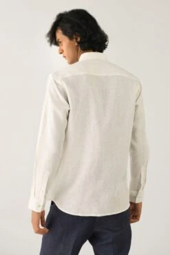 Countrymade Ivory Linen Cotton Shirt With Stitch Detailing -Echo Clohting Shop cm ctd sh 10 5