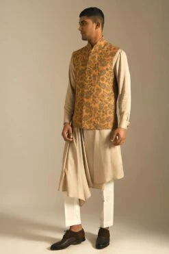 Dhruv Vaish Ochre Embroidered Jawahar Jacket -Echo Clohting Shop d06w0111 674 2