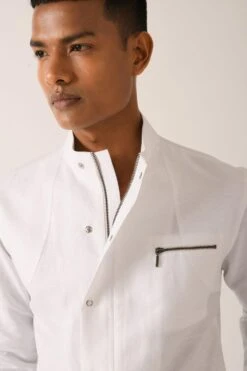 Dhruv Vaish White Shirt With Side Zipper & Snap Buttons -Echo Clohting Shop das17hc2421 2 1