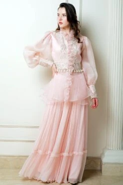 Devika Bhayana Pink Ruffle Embroidered Sharara Set