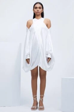 ECHO White Satin Cross Over Dress