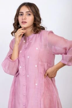 Ekadi Lilac Rose Chanderi Silk Pleated Dress -Echo Clohting Shop ekad8 4