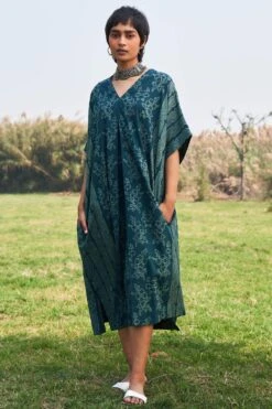 Ikai Slate Blue V Neck Kaftan
