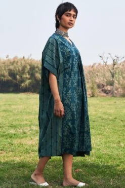 Ikai Slate Blue V Neck Kaftan -Echo Clohting Shop ik6 2