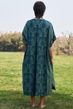 Ikai Slate Blue V Neck Kaftan -Echo Clohting Shop ik6 4
