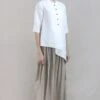 Ivory Organza Detailed Asymmetric Linen Shirt