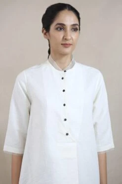 Ivory Organza Detailed Asymmetric Linen Shirt -Echo Clohting Shop int ss20 d1 13 4
