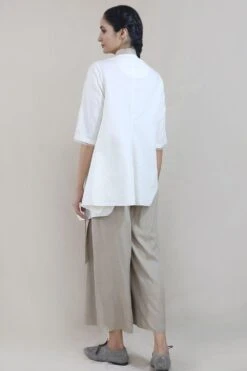 Ivory Organza Detailed Asymmetric Linen Shirt -Echo Clohting Shop int ss20 d1 13 5