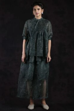 Printed Pintuck Wrap Top