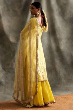 Itrh Yellow Sharara Set With Gold Lampi Stripes -Echo Clohting Shop itrh658 3