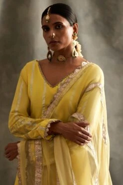 Itrh Yellow Sharara Set With Gold Lampi Stripes -Echo Clohting Shop itrh658 4