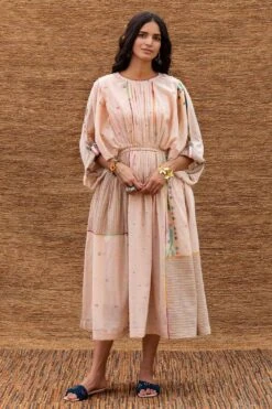 Sunira Designs Pink Pleated Kaftan With Embroidery