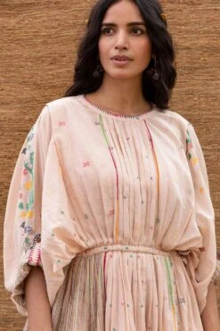 Sunira Designs Pink Pleated Kaftan With Embroidery -Echo Clohting Shop j2211d 5
