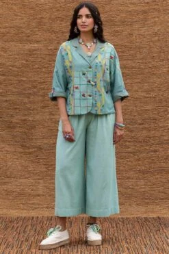 Sunira Designs Blue Pleated High Waist Pants