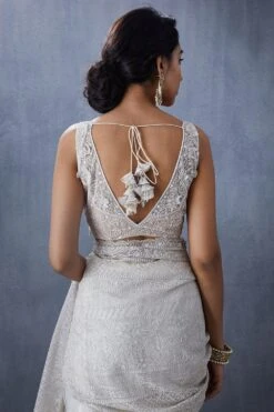 Torani Off White Tulle Aari Work Blouse -Echo Clohting Shop jpss013b 3