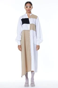 Kanika Goyal Label Beige Colour-blocked Maxi Dress