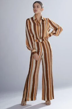 KoAi Brown Rust And Cream Striped Shirt