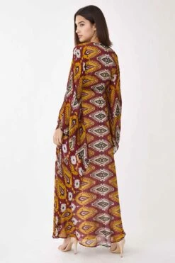 KoAi Maroon & Mustard Dabu Print Kaftan -Echo Clohting Shop kofw21011 3
