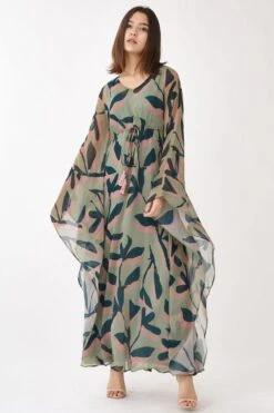 KoAi Sage Green Printed Kaftan