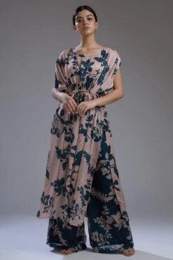 KoAi Satin Silk Teal & Peach Floral Pants -Echo Clohting Shop koss2012b 2