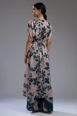 KoAi Satin Silk Teal & Peach Floral Pants -Echo Clohting Shop koss2012b 4