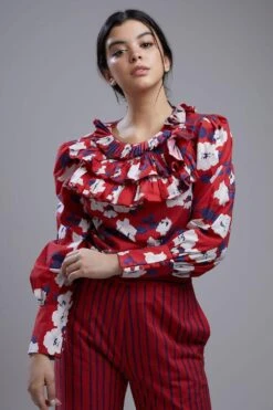 KoAi Multicolor Floral Frill Collar Shirt