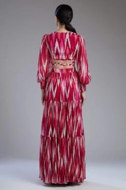 KoAi Chiffon White & Pink Dabu Zig Zag Skirt -Echo Clohting Shop koss2092 3