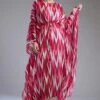 KoAi Chiffon White & Pink Dabu Zig Zag Kaftan