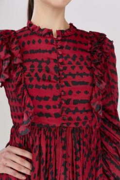 KoAi Abstract Printed Dress With Frill Details -Echo Clohting Shop koss21012 3