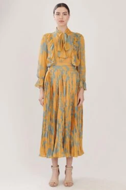 KoAi Mustard & Blue Floral Frill Top