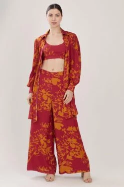 KoAi Dark Pink & Mustard Floral Pants