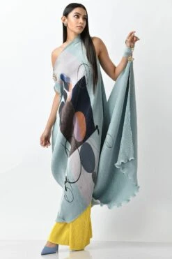 Kiran Uttam Ghosh Yellow Pleated Wide Leg Pants -Echo Clohting Shop kug1021018 3