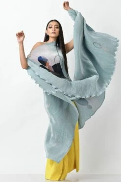 Kiran Uttam Ghosh Yellow Pleated Wide Leg Pants -Echo Clohting Shop kug1021018 6