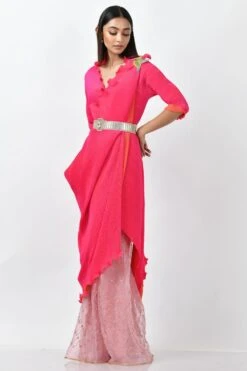 Kiran Uttam Ghosh Pink Mirrorwork Embroidered Sharara -Echo Clohting Shop kug2021010 3