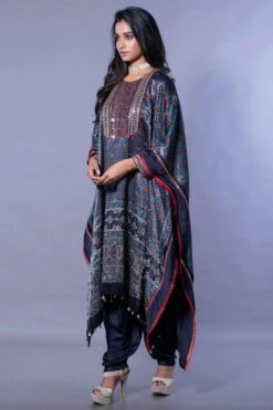Prahnaaya Blue Ajrakh Embroidered Kaftan Set -Echo Clohting Shop mdna4sg 2
