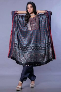 Prahnaaya Blue Ajrakh Embroidered Kaftan Set -Echo Clohting Shop mdna4sg 3