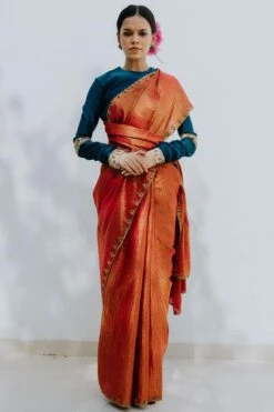 Mimamsaa Teal Green Full Sleeves Chanderi Silk Blouse