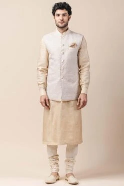 Tarun Tahiliani Men Ivory Applique Bundi Jacket
