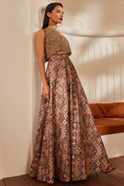 Nikita Mhaisalkar Brick Printed Sheeted Lehenga Set