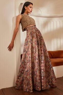 Nikita Mhaisalkar Brick Printed Sheeted Lehenga Set -Echo Clohting Shop nf f22 006 3