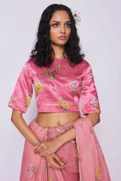 Nadiya Paar Pink Rosette Satin Blouse -Echo Clohting Shop np s pink rosette 2