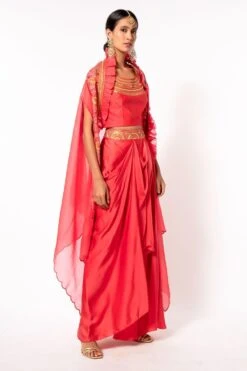 Petticoat Lane By Divya Pink Ruffled Lehenga Set With Cape -Echo Clohting Shop pl0714 3